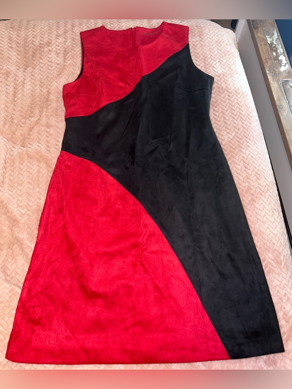 NWT Calvin Klein Faux Suede Colorblock Dress Size 12 Red Black